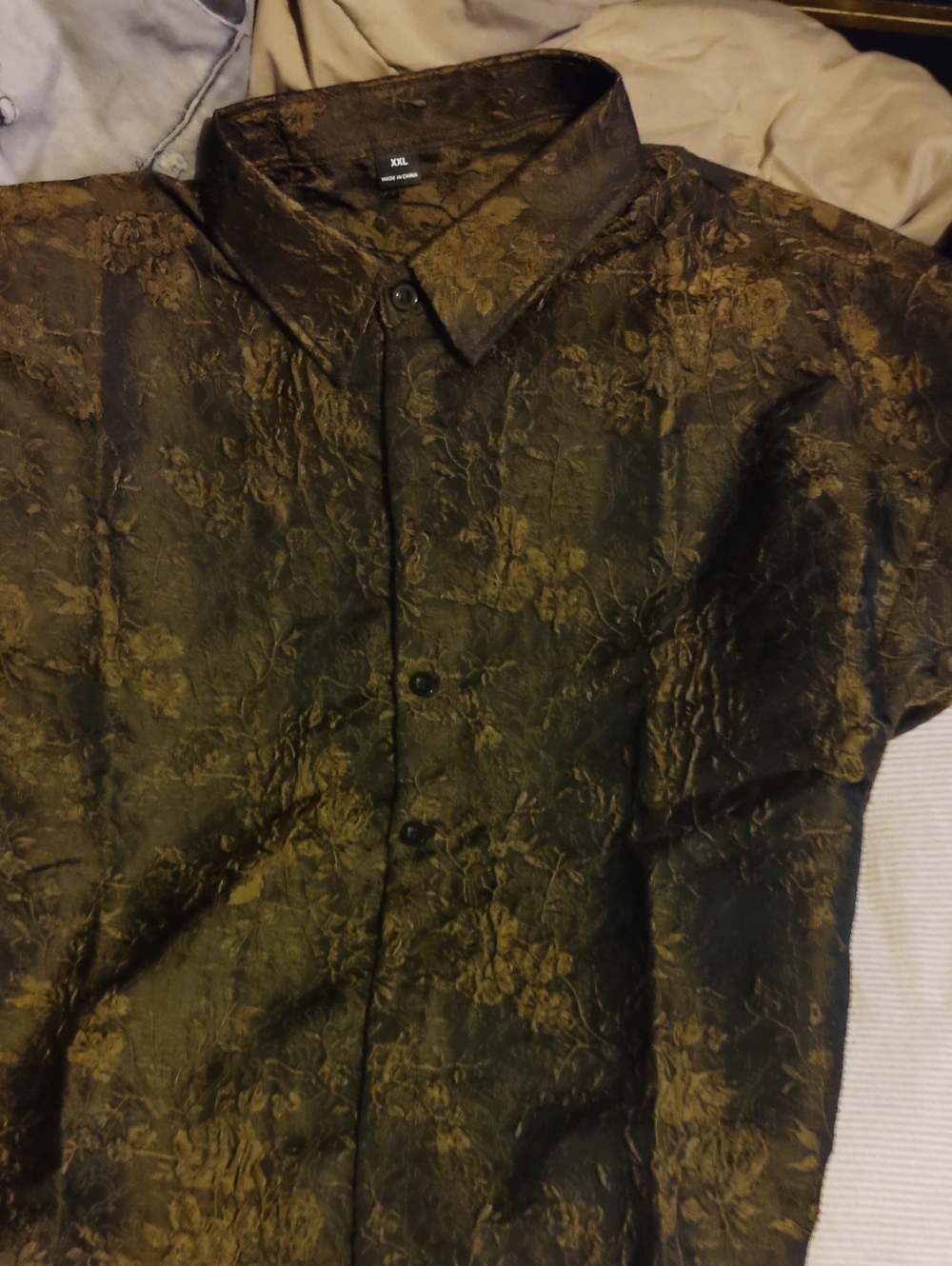 Textured Floral Short-Sleeve Button-Down Shirt - Black/Brown